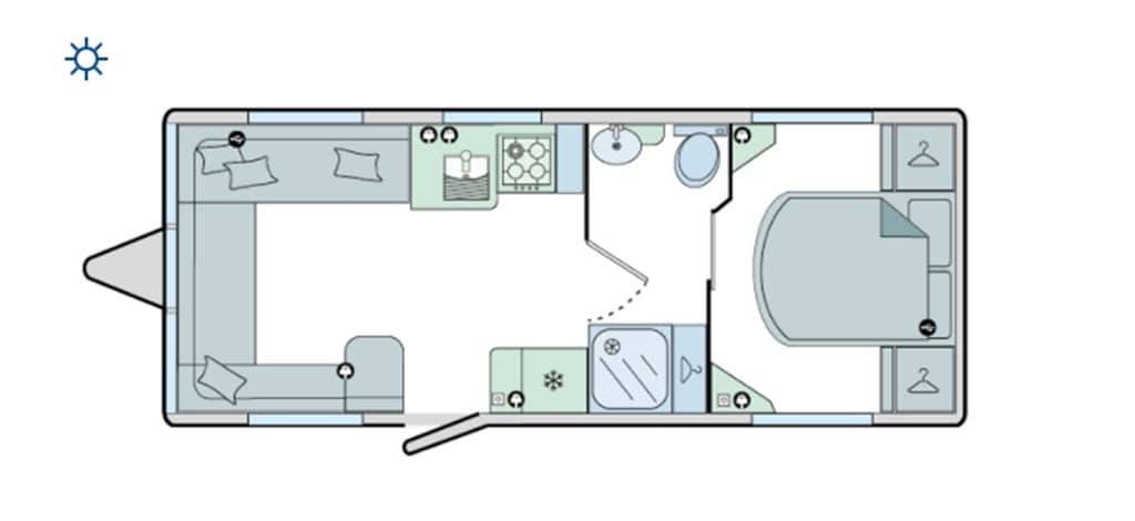 Floorplan of the Bailey Pegasus Grande GT75 Messina 2024 Caravan