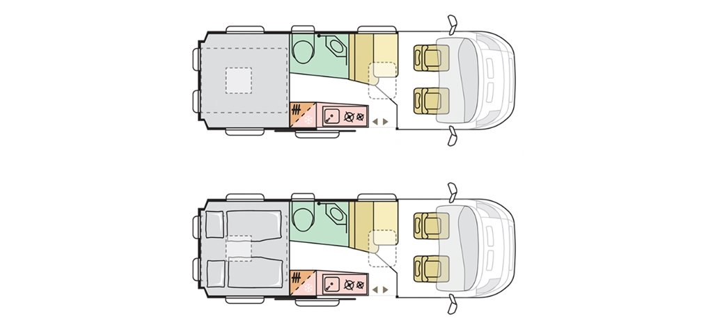 Floorplan of the Adria Twin Supreme 640 SGX Campervan