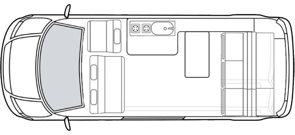 Floorplan of the Rebellion T6.1 Transporter VW Camper Conversion