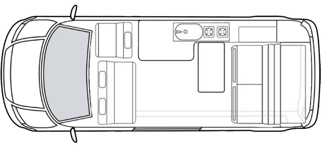 Floorplan of the Rebellion Candy White Van LWB - Design your dream Camper!