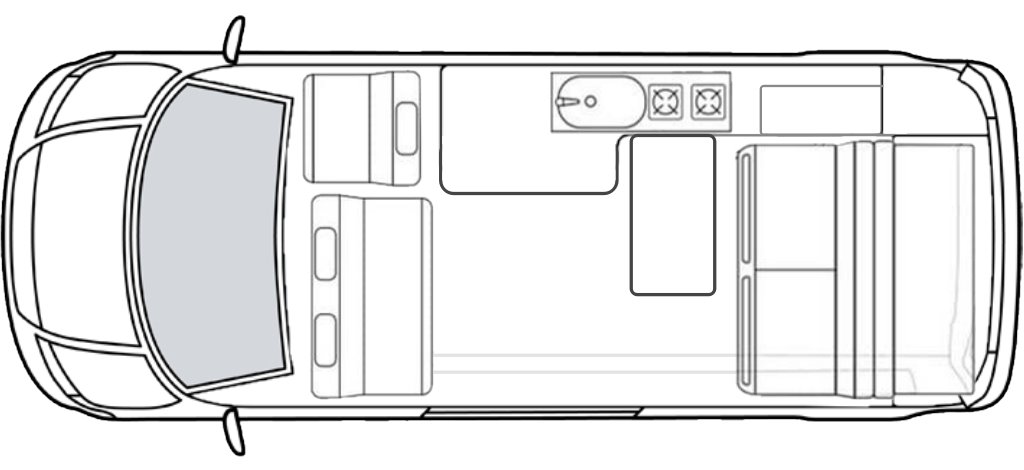 Floorplan of the Rebellion Camper VW Conversion LWB Indium Grey