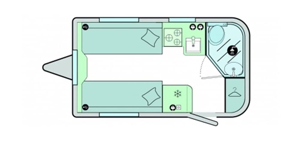 Floorplan of the Bailey Discovery D4-2 2024 Caravan