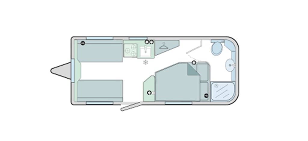 Floorplan of the Bailey Discovery D4-4 2024 Caravan