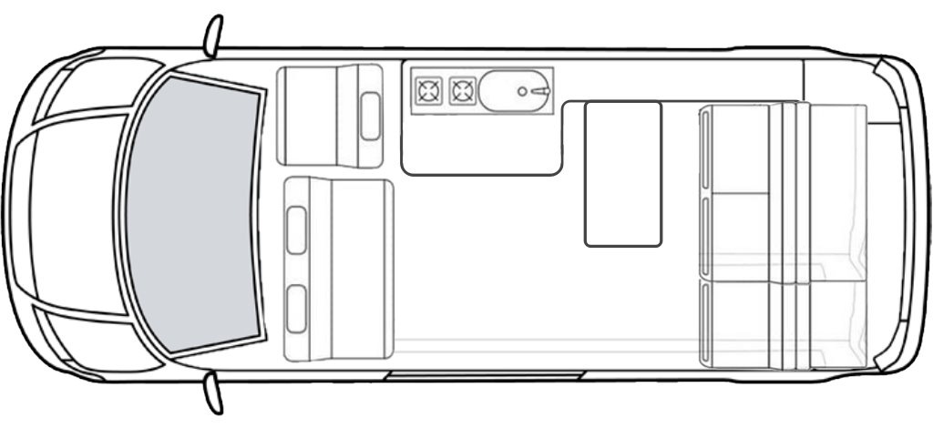 Floorplan of the Rebellion Campers VW Transporter LWB Van Conversion Slimline