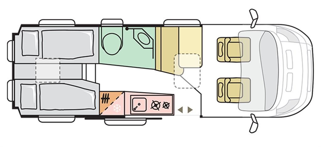 Floorplan of the Adria Twin Supreme 640 SLB Campervan