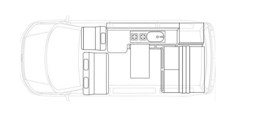 Floorplan of the Rebellion Camper T6.1 VW Van Conversion | Copper Bronze
